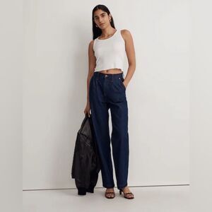 Madewell Women Baggy Straight Jeans in Woodham Wash Pleated Edition  |  Size: 23